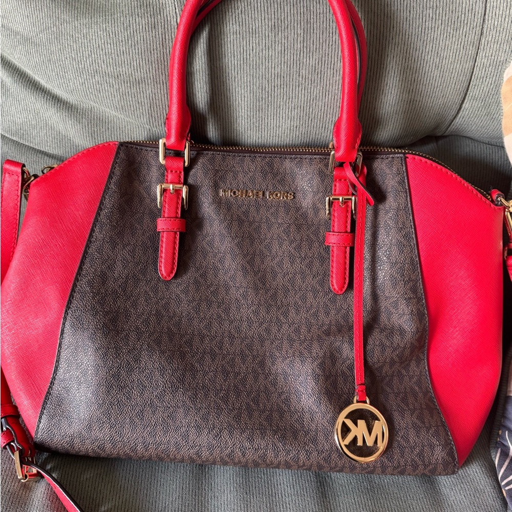 SOLD Michael Kors Red and Brown Satchel